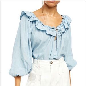 Free People Chambray Ruffle Top